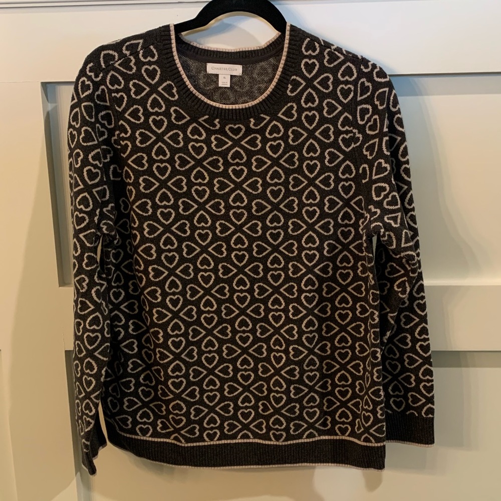 Gray Sweater w/ Pink Heart Pattern/Detail (XL)